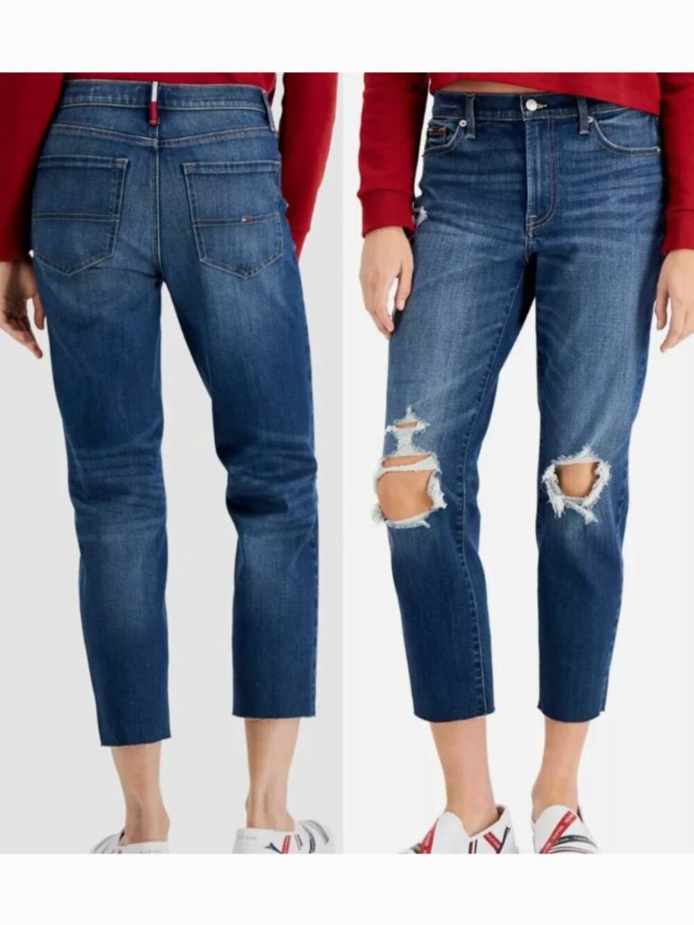 NEW NWT TOMMY JEANS TOMMY HILFIGER Plus Size Ripped Boyfriend Jeans Cropped Crop
